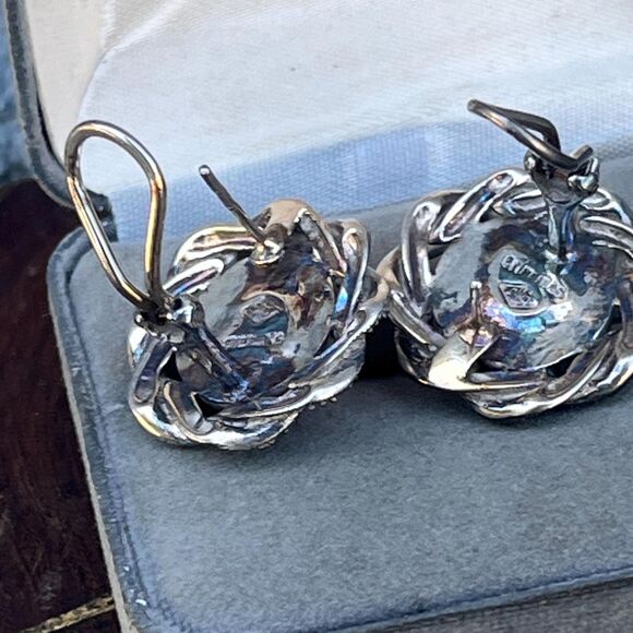 Vintage Marcasite Judith Jack Earrings in Sterling Silver Faux Peal Large Studs - Picture 7 of 8